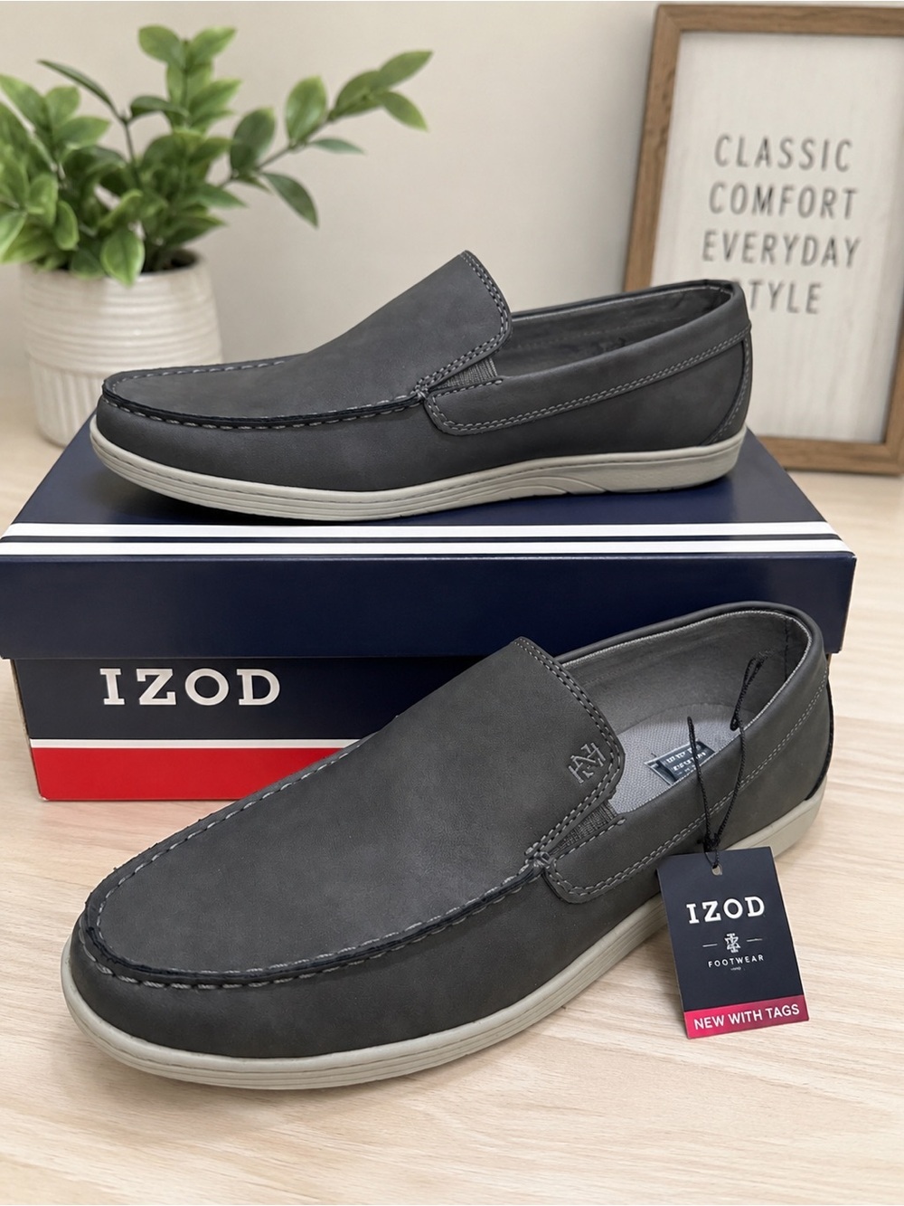 Izod Men’s Charcoal Gray Slip-On Casual Loafers
